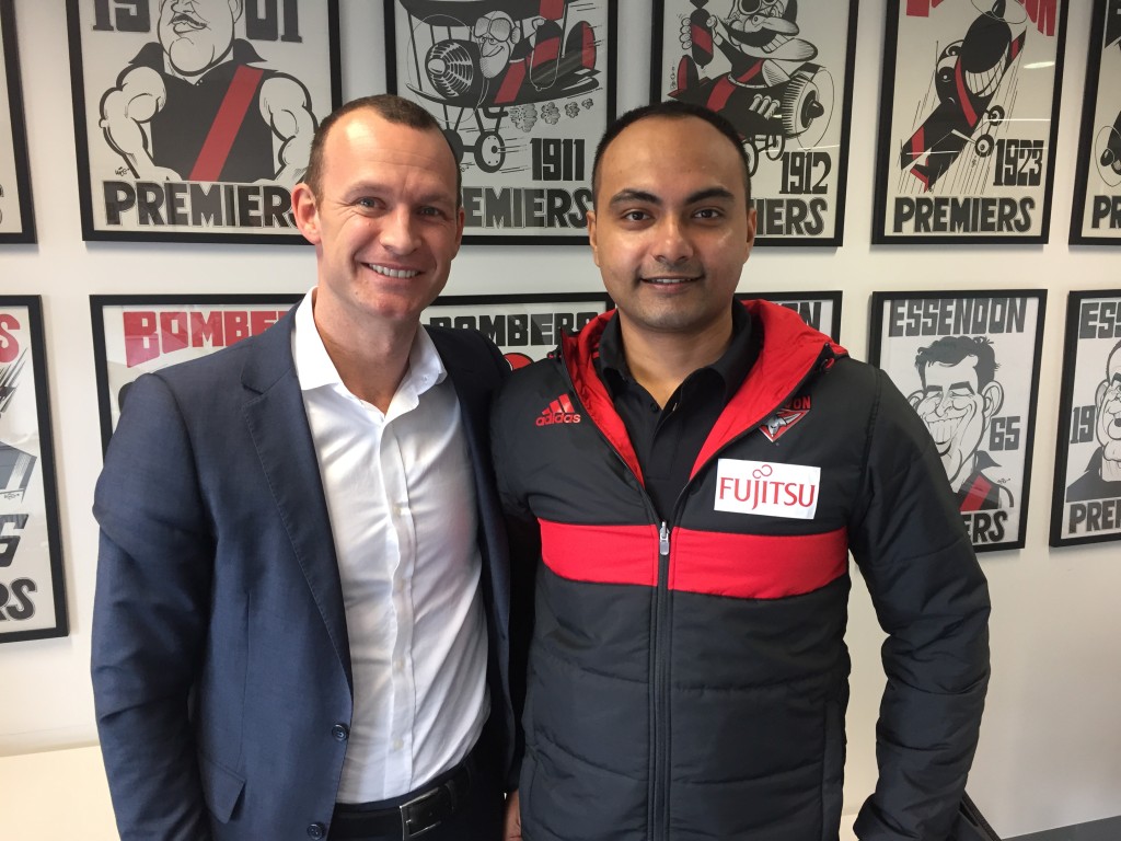 Sudip Chakraborty with Essendon CEO Xavier Campbell.